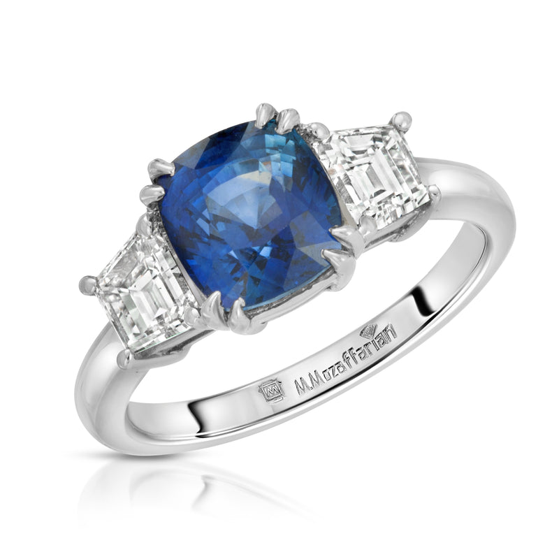 Three Stone Solitaire Sapphire Ring