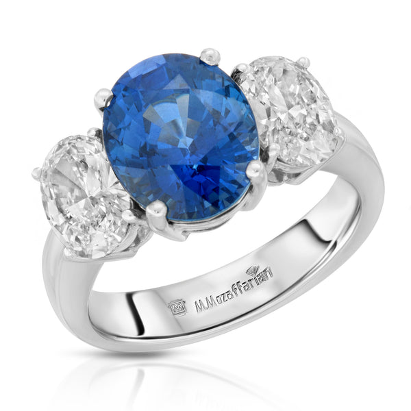 Three Stone Oval Sapphire Ring