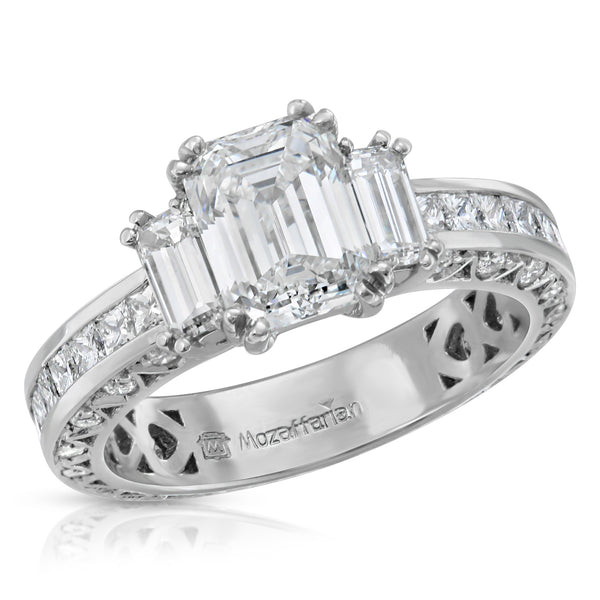 Three Stone Emerald Cut Engagement Ring